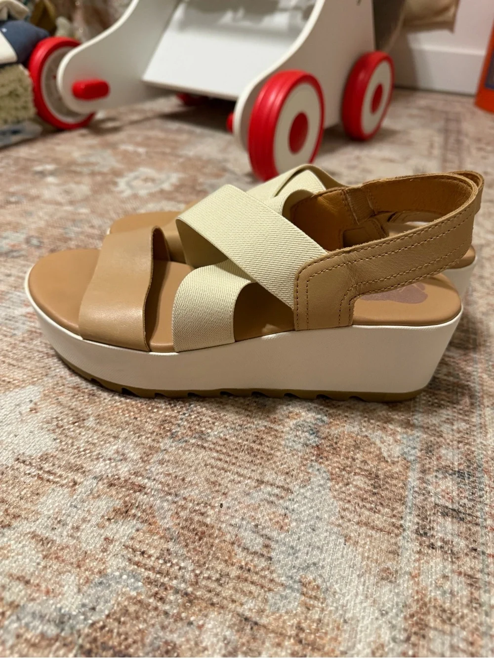 Sorel Tan and Cream Platform Wedge Sandal
